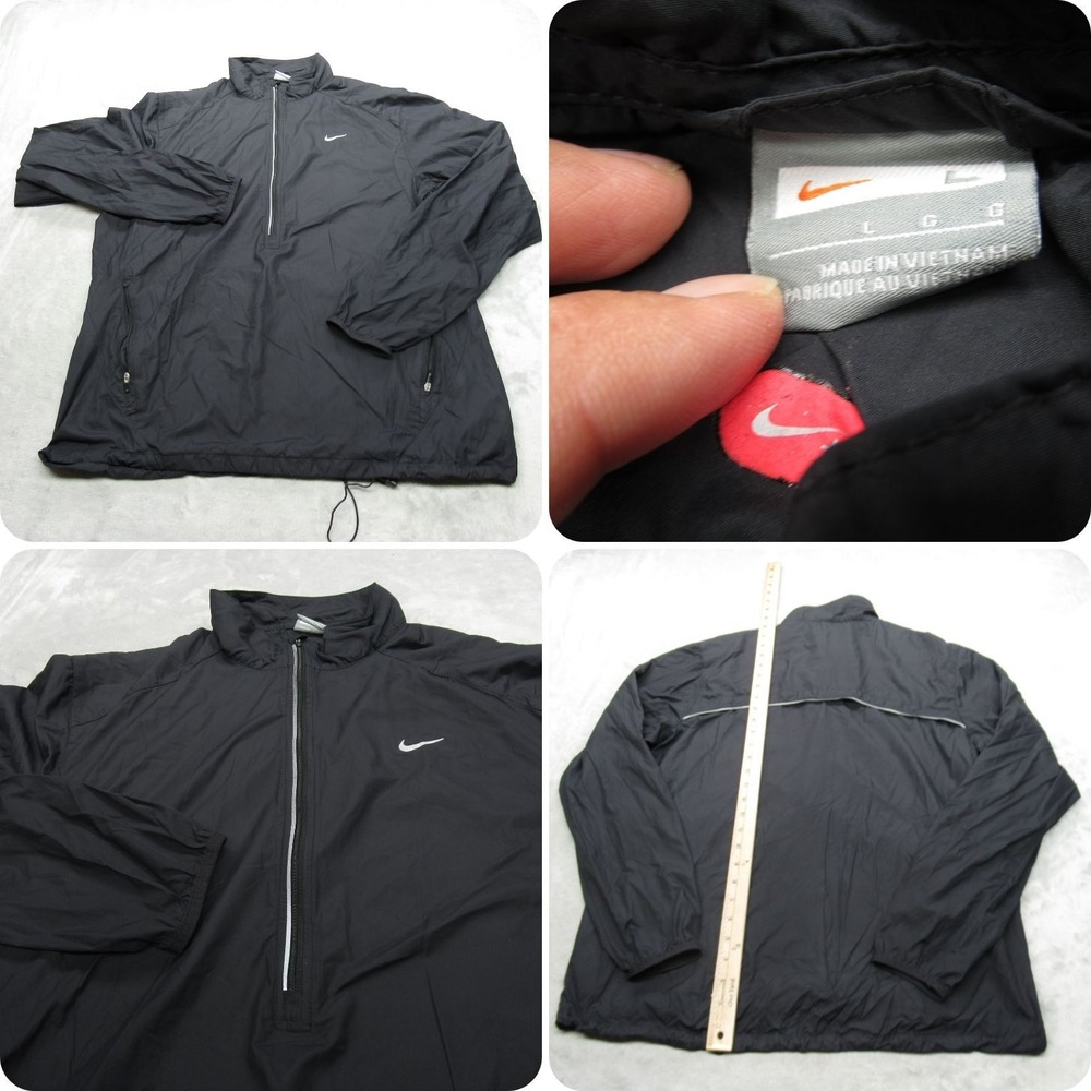 Nike Jacket Mens Large Black Lightweight Packable 1/2 Zip Pullover Wind VTG 90's